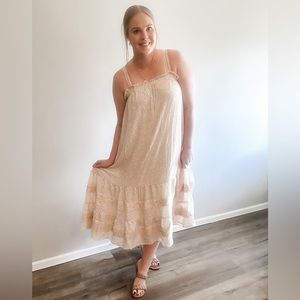 Tan Floral Tank Dress (Midi)